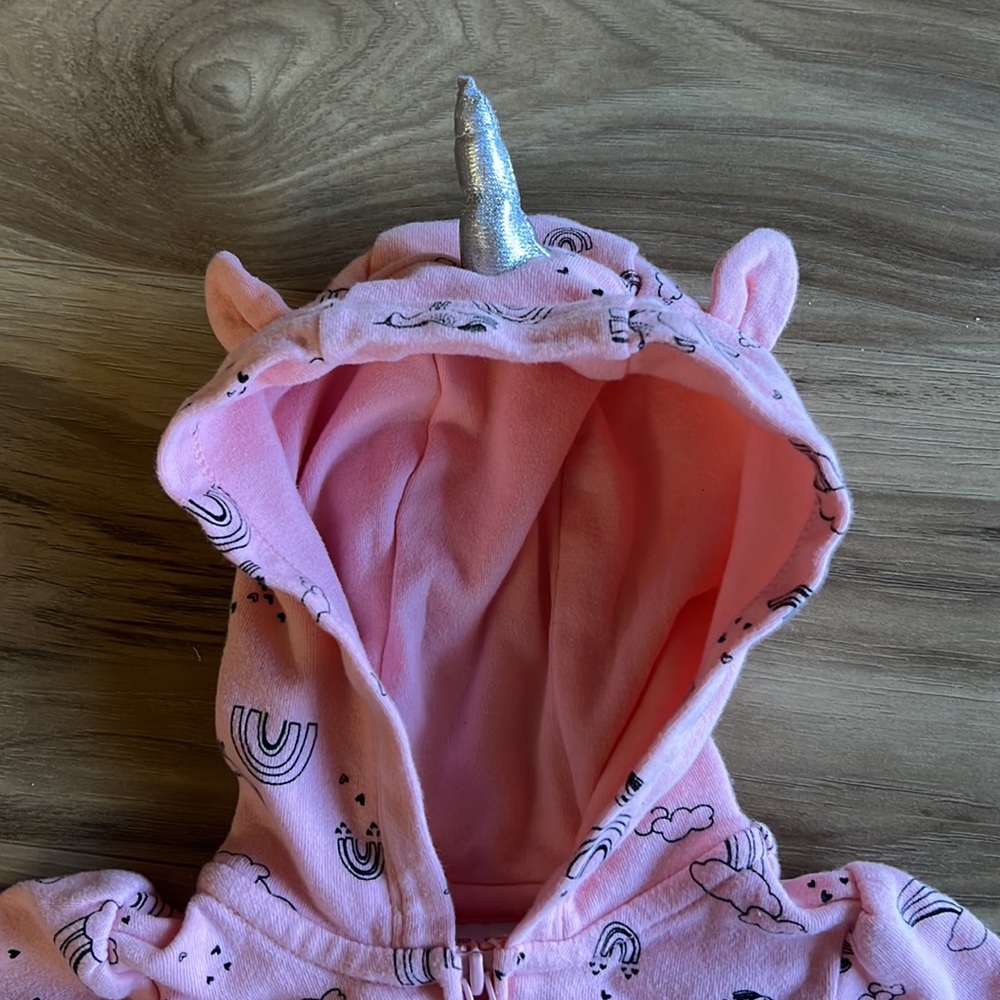 CARTERS Just One You 3M Pink Unicorn Full Zip Hoodie Ruffle Rainbows Ears Cute! - Picture 3 of 6